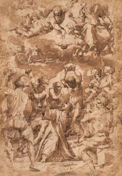 La lapidazione di Santo Stefano, con la Trinità sopra