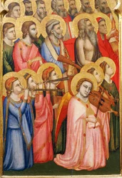 Italia, Firenze, Basilica di Santa Croce, Cappella Bandini Baroncelli, Angeli che suonano strumenti musicali, (dettaglio)