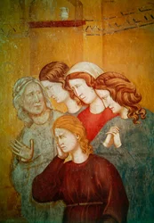 San Francesco resuscita la donna non confessata per facilitare la sua confessione (dettaglio del gruppo di donne sulla destra), c.1297-99