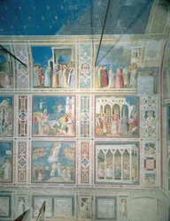 Vista degli affreschi sulla parete sinistra, c.1303-05 (post-restauro)
