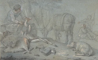 Cacciatori con selvaggina morta in un paesaggio, 1600-1800