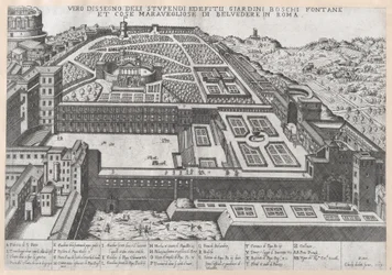 Speculum Romanae Magnificentiae: Vista aerea del Belvedere e dei suoi giardini, 1579