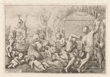 Baccanale con altare, fauno e Sileno