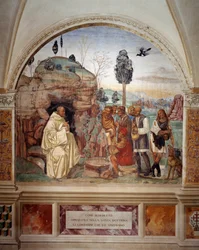 Come Benedetto insegna la dottrina santa ai contadini che lo visitano (affresco del chiostro di Antonio Bazzi detto il Sodoma)