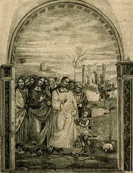 Moltiplicazione dei pani e dei pesci, affresco di Sodoma, refettorio di Sant