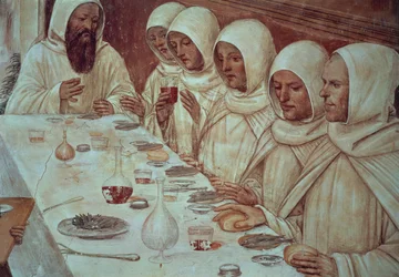 San Benedetto che ha ottenuto abbondante farina e ha nutrito i monaci (dettaglio)