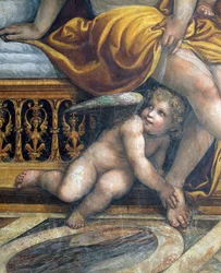 Sala delle Nozze di Alessandro e Rossana, dettaglio di un putto nascosto ai piedi di Rossana (dettaglio)