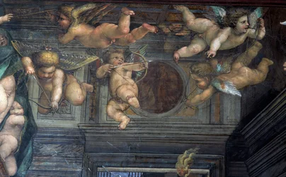 Sala delle Nozze di Alessandro e Rossana, dettaglio di putti volanti (dettaglio)