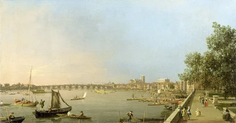 Il Tamigi dalla terrazza di Somerset House, guardando verso Westminster e Whitehall, c.1750