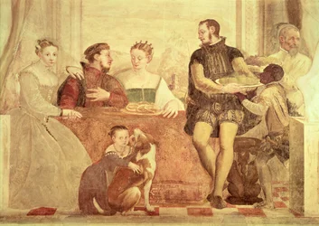 Il banchetto, (dettaglio) delle figure a tavola