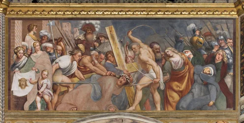 Navata centrale, seconda campata sud, Gesù cade sotto la croce, Il Pordenone