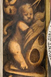 Navata centrale, Lesena parte superiore sopra il capitello prima e seconda campata sud, Il Pordenone, Putto, (dettaglio)