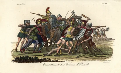 Greci e Troiani combattono sul cadavere nudo di Patroclo fuori Troia