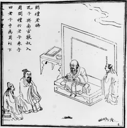Lao Tzu incontra Confucio. Incisione cinese.