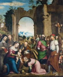 Adorazione dei magi con santa Chiara e Francesco