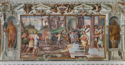 Storie di Ulisse: dettaglio del gioco del lancio delle pietre alla corte dei Feaci, c.1560 (dettaglio)