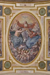 Genova, Duomo (Cattedrale di San Lorenzo), interno, Cappella Lercari o Cappella del Santissimo Sacramento (abside settentrionale), volta: «Incoronazione della Vergine», affresco di Giovanni Battista Castello, detto il Bergamasco