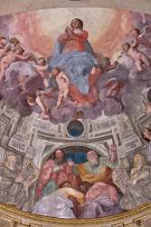 Genova, Duomo (Cattedrale di San Lorenzo), interno, Cappella Lercari o Cappella del Santissimo Sacramento (abside settentrionale), abside: "Assunzione della Vergine", affresco di Giovanni Battista Castello detto il Bergamasco