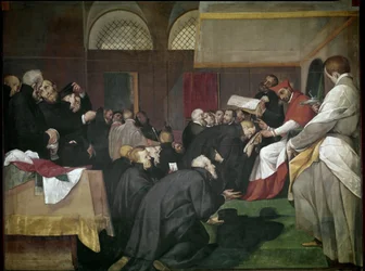 Quadroni di San Carlo: episodio della vita di San Carlo Borromeo: il santo fonda il Collegio dei Gesuiti, Barnabiti e Teatini