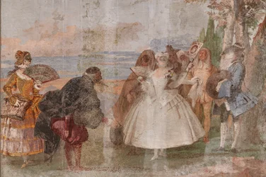 Alloggi degli ospiti, la stanza delle scene di carnevale: "Pantalone e Colombina", una scena con maschere