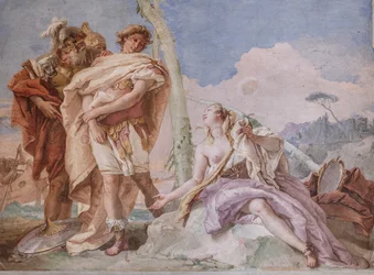 Palazzina: vista della quarta stanza o di Torquato Tasso, con affreschi che rappresentano episodi di "Gerusalemme Liberata": "Rinaldo, scortato da Ubaldo e Carlo, abbandona Armida"