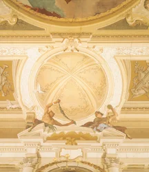 Dettaglio degli affreschi sul soffitto della sala da ballo, Villa Pisani, Stra, Venezia, di Giambattista Tiepolo (1696-1770)