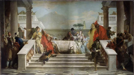 Il banchetto di Cleopatra. La regina egiziana (69-30 a.C.) è probabilmente rappresentata con il politico e generale romano Marco Antonio (83-30 a.C.). Dipinto di Giambattista Tiepolo (1696-1770). Olio su tela