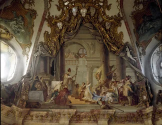 Il matrimonio di Beatrice di Borgogna e Federico I di Hohenstaufen (1122-1190) detto Federico Barbarossa, Re di Germania e Imperatore Germanico nel 1156 (affresco)