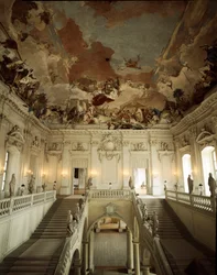 Veduta della Grande Scalinata e del soffitto decorato da Giovanni Battista (Giambattista) Tiepolo (1696-1770), rappresentante l