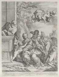 La Sacra Famiglia con Angeli a Destra e Sopra, 1652