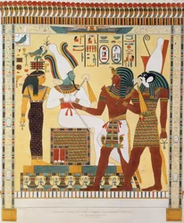 Affresco dalle tombe dei re di Tebe, scoperto da G. Belzoni, tavola 19 da «Tavole illustrative delle ricerche in Egitto e Nubia», inciso da Charles Hullmandel (1789-1850), 1820-22 (litografia)