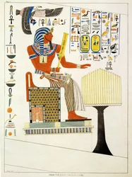 Murale dalle Tombe dei Re di Tebe, scoperto da G. Belzoni, tavola 1 da `Plates Illustrative of the Researches in Egypt and Nubia`, inciso da Charles Hullmandel (1789-1850) 1820-22
