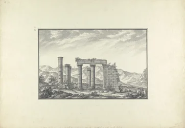 Veduta delle rovine di un tempio ionico a Sardi, probabilmente il Tempio di Nettuno, c.1750