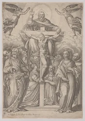 La Trinità, con la Crocifissione al Centro e Santi ai Lati