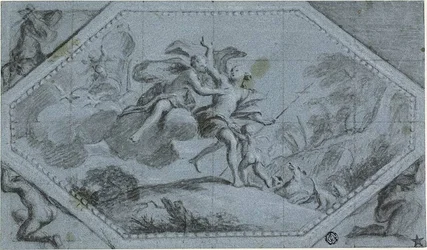 Decorazione del soffitto con Venere e Adone