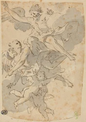 Angeli e Putti (penna e inchiostro marrone con lavaggio grigio su carboncino; steso)