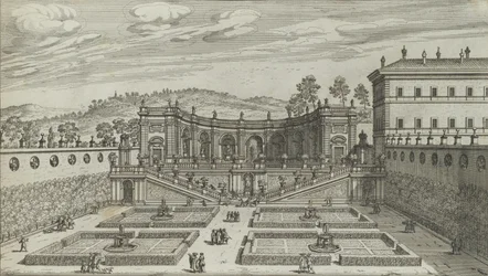 Altra veduta in prospettiva del teatro e giardino contiguo di Mondragone in Frascati, 1691 o dopo