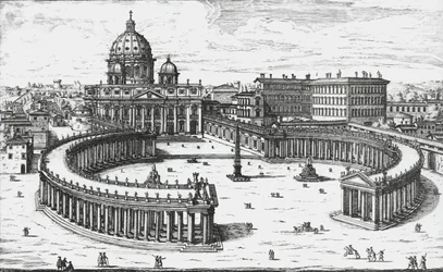 Città del Vaticano, vista di Piazza San Pietro con la Basilica di San Pietro e i Palazzi Vaticani, incisione di Giovanni Battista Falda. 1665