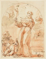 Santo Francescano in Piedi con Crocifisso