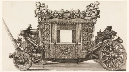 Vista laterale della prima carrozza (1686) di Lord Castelmaine costruita nel 1686 da Andrea Cornely dopo Ciro Ferri, 1687-1700