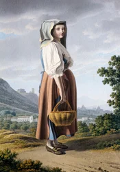 Contadino sullo sfondo di Maddaloni, di Giovan Battista Lusieri (ca 1755-1821), acquerello su carta 32x23 cm, Italia