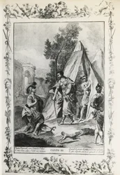 Gerusalemme liberata, canto III, illustrazione di Giovanni Battista Piazzetta (1683-1754) per un poema di Torquato Tasso (1544-1595), edizione pubblicata a Venezia nel 1745, Italia