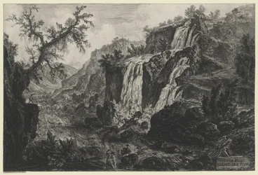 Veduta della cascata a Tivoli (da: Vedute di Roma)