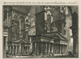 Appartenenze di antiche terme con scale che conducono alla palestra e al teatro