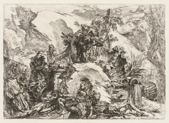Groteschi: Rovine con testa di morte e scheletro