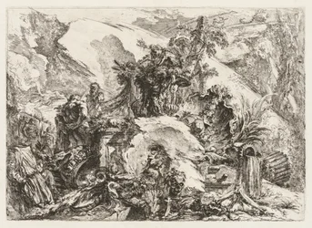 Groteschi: Rovine con testa di morte e scheletro