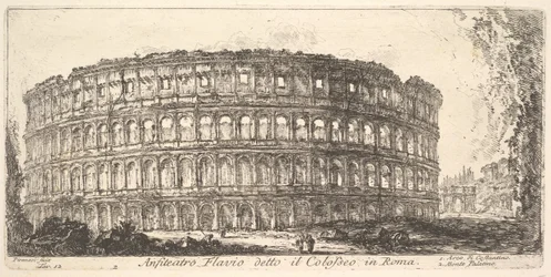 Tavola 12: Anfiteatro Flavio, chiamato il Colosseo. 1. Arco di Costantino. 2. Palatino