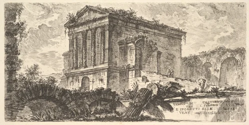 Tavola 26: Tempio di Clitumno tra Foligno e Spoleto, da «Alcune vedute di archi trionfali ed altri monumenti innalzati dai Romani, parte dei quali si vedono in Roma e parte per l