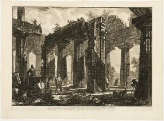 Vista posteriore dei resti del pronao del Tempio di Nettuno, disegnato nelle due tavole precedenti, da Diverse vedute di Paestum