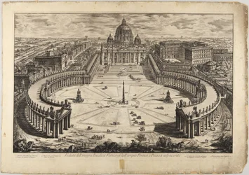San Pietro con cortile antistante e colonnati: veduta a volo d
